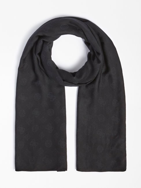 écharpe Noire En Jacquard Logo Pivoine 4g Guess