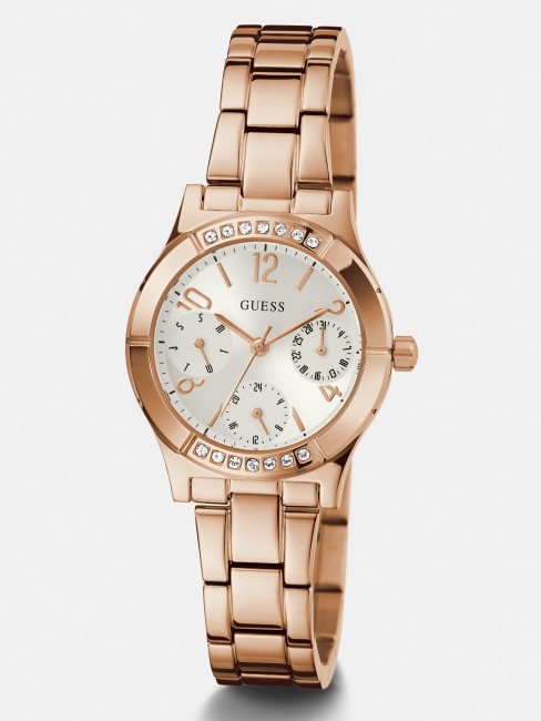 Montre Multifonction Guess En Or Rose Et Cristaux