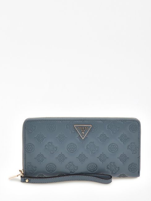 Guess La Femme Portefeuille Maxi Logo En Creux Bleu Clair