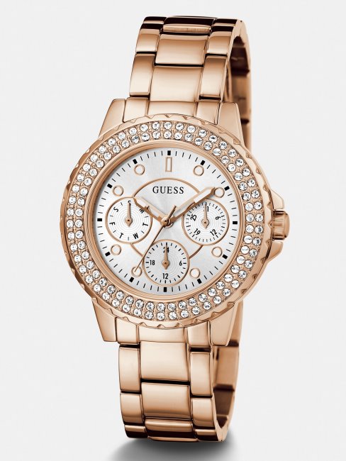 Montre Multifonctions En Cristal D'or Rose Guess