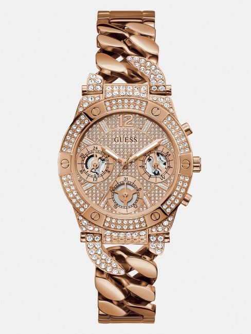 Montre à Cristaux Multifonctions En Or Rose Guess