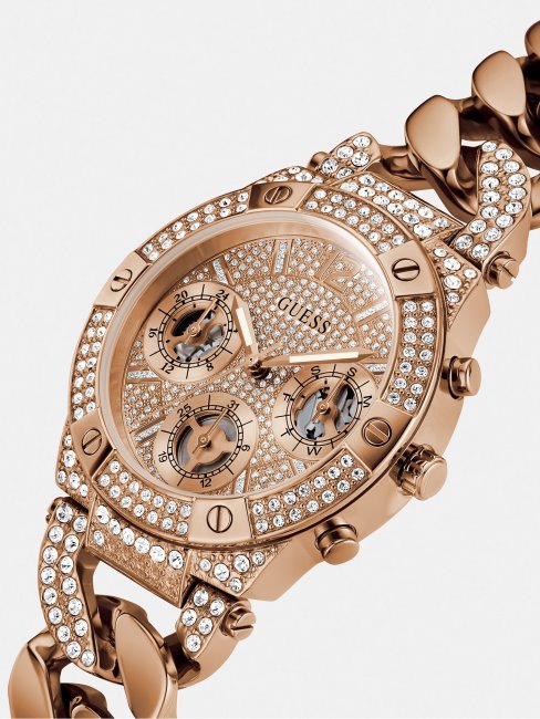Montre à Cristaux Multifonctions En Or Rose Guess
