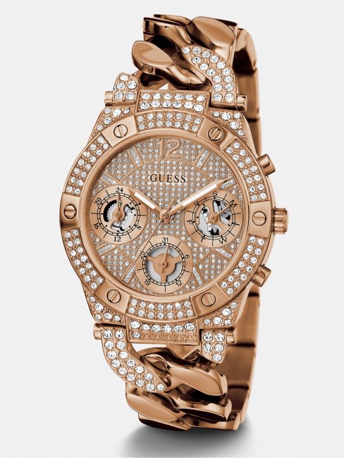 Montre à Cristaux Multifonctions En Or Rose Guess