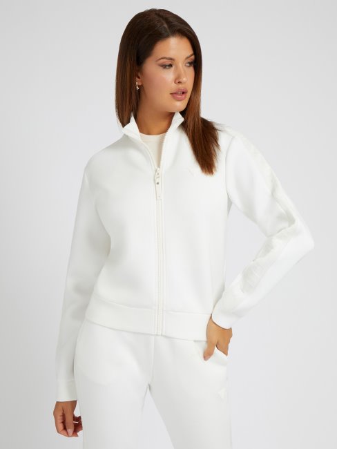 Guess Sweat Zippé Devant Blanc