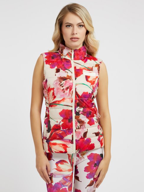 Gilet Matelassé à Fleurs Rouge Multi Guess All Over