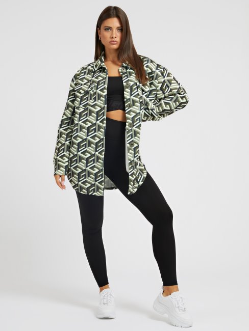 Robe-chemise En Scuba Verte Avec Logo Guess All Over G Cube