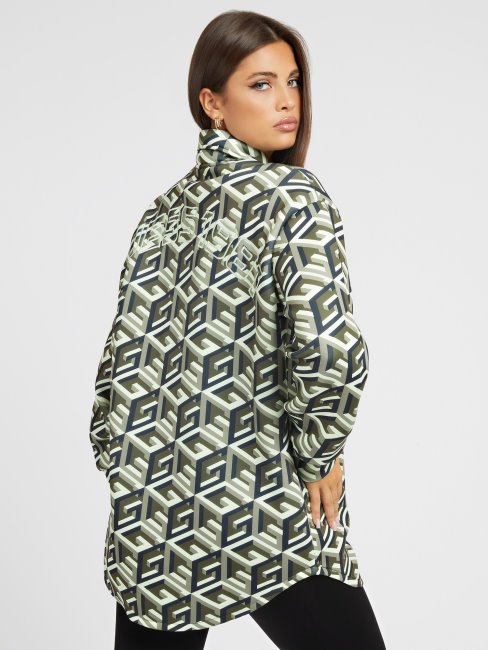 Robe-chemise En Scuba Verte Avec Logo Guess All Over G Cube