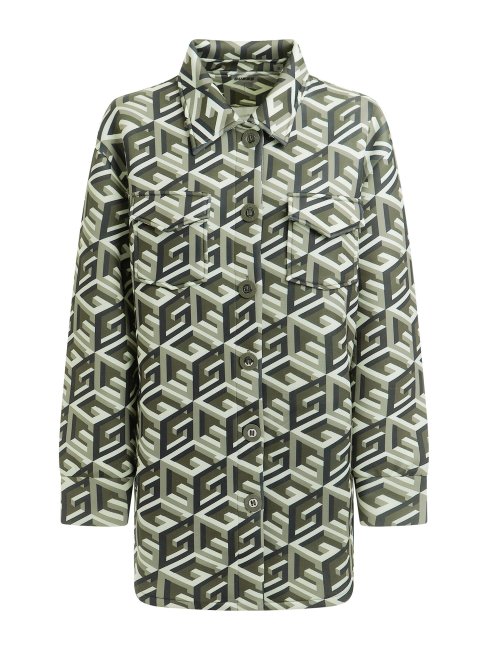 Robe-chemise En Scuba Verte Avec Logo Guess All Over G Cube