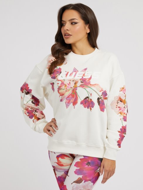 Sweat à Logo Floral Guess All Over Blanc