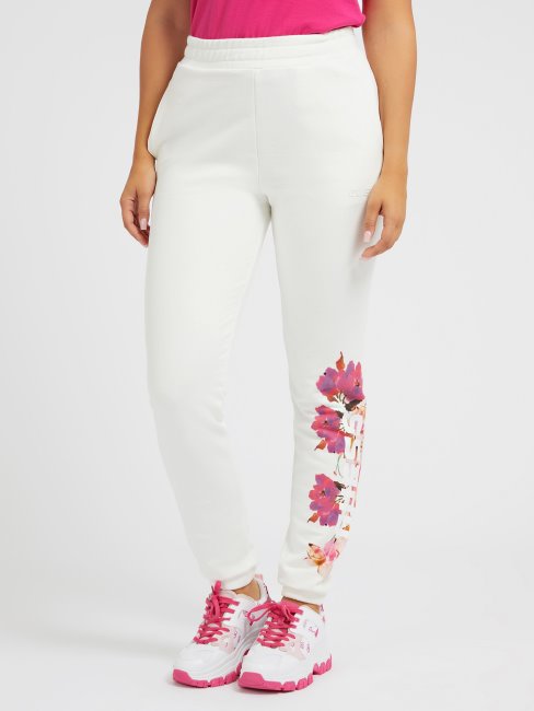 Guess Side Floral Logo Pantalon De Jogging Blanc