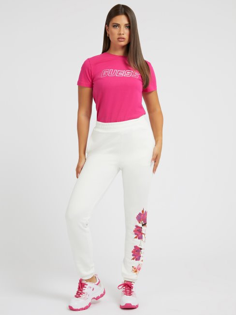 Guess Side Floral Logo Pantalon De Jogging Blanc