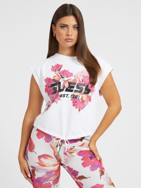 Crop Top à Logo Floral Sur Le Devant Blanc Guess