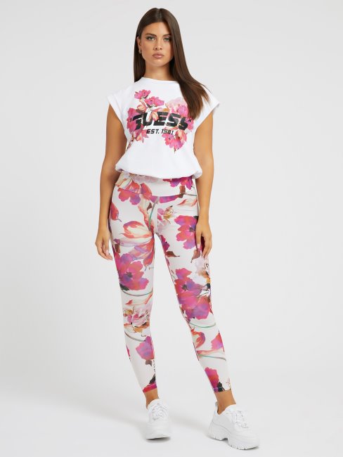 Crop Top à Logo Floral Sur Le Devant Blanc Guess