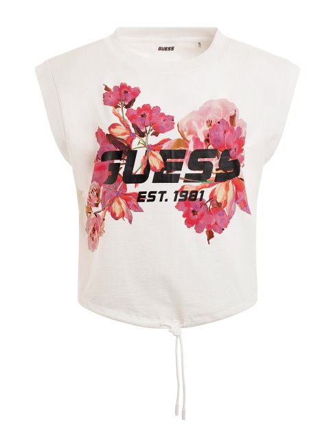 Crop Top à Logo Floral Sur Le Devant Blanc Guess
