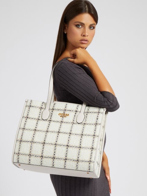 Guess Silvana Tweed Shopper Blanc Multi