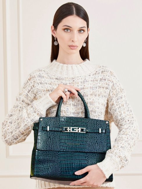 Sac à Main Bleu Guess Megan Luxe En Cuir Véritable