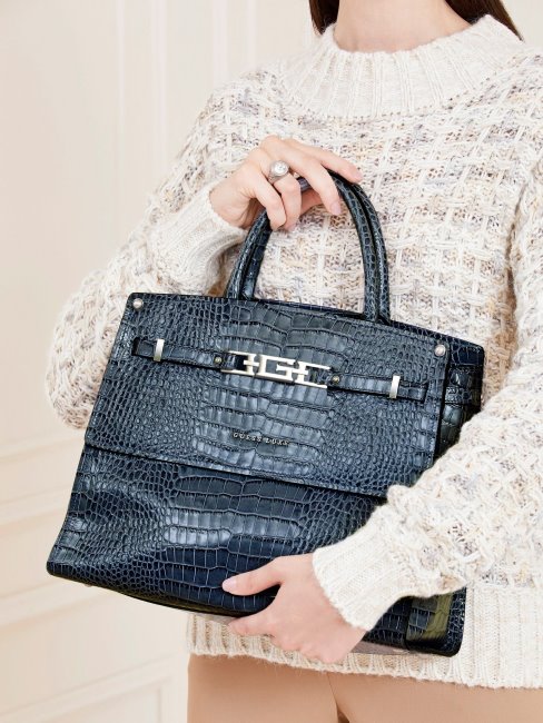 Sac à Main Bleu Guess Megan Luxe En Cuir Véritable