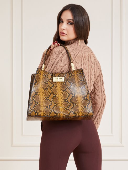 Monia Sac à Main En Cuir Véritable Jaune Guess