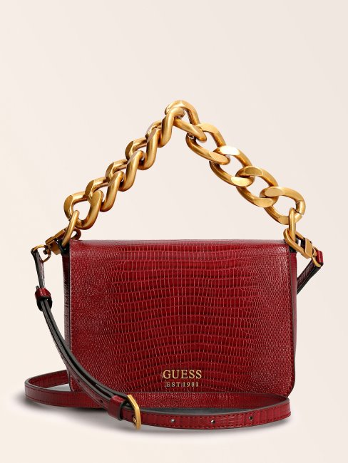 Tullia Mini Sac à Main Imprimé Croco Guess Rouge