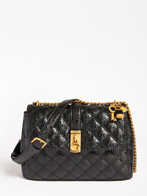 Sac à Bandoulière Noir Gaia 4g Logo Guess