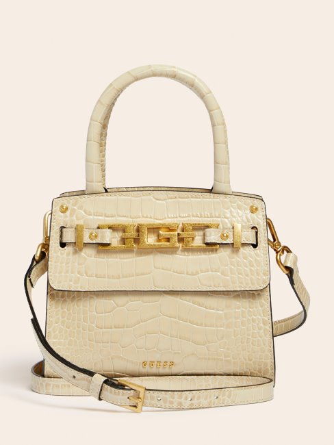 Guess Mini Sac à Main Cristina En Cuir Véritable Blanc