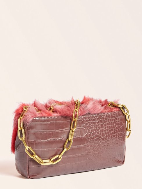 Guess Helma Sac à Bandoulière En Fausse Fourrure Rouge