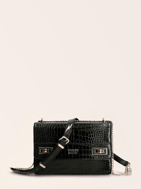 Katey Sac à Bandoulière Imprimé Croco Noir Guess
