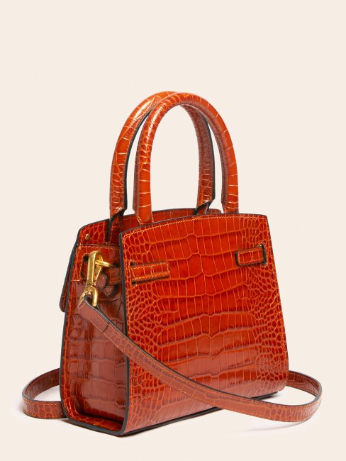 Mini Sac à Main Cristina En Cuir Véritable Marron Guess