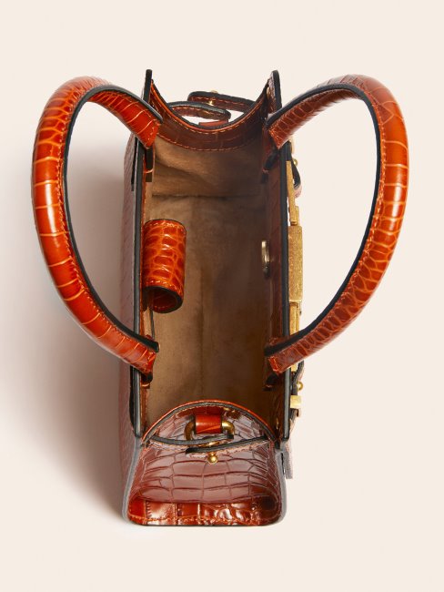 Mini Sac à Main Cristina En Cuir Véritable Marron Guess