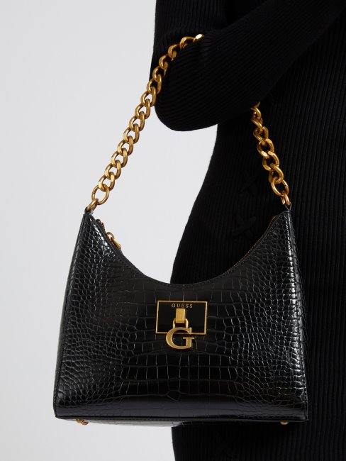 Guess Besace Stephi Noire à Imprimé Croco