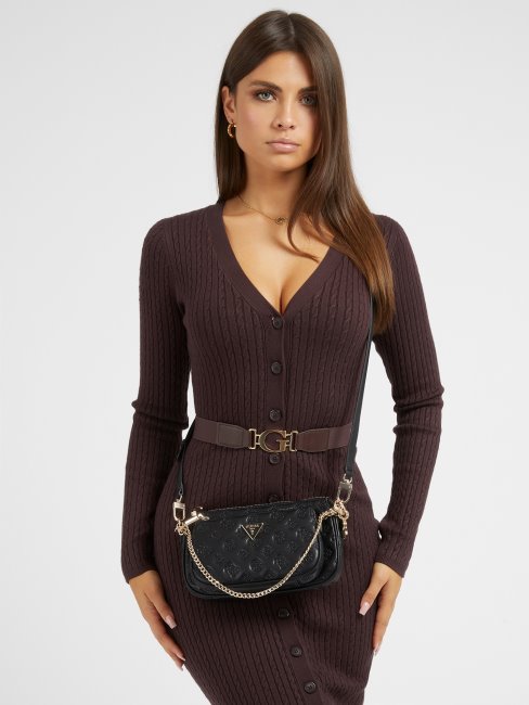 Guess La Femme Mini Sac à Bandoulière Logo En Creux Noir