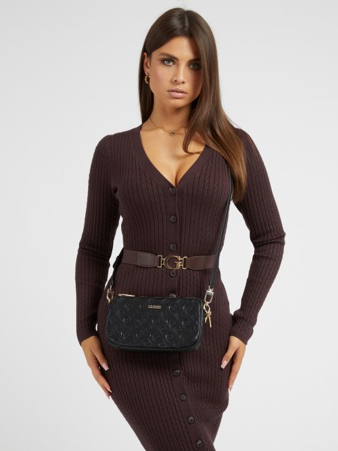 Guess La Femme Mini Sac à Bandoulière Logo En Creux Noir