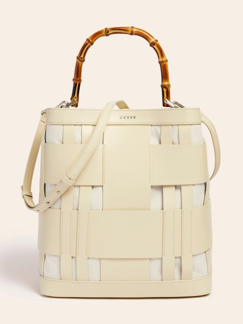 Sac Hobo En Cuir Véritable Tissé Aida Blanc Guess