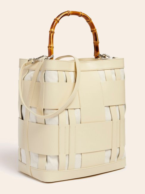 Sac Hobo En Cuir Véritable Tissé Aida Blanc Guess