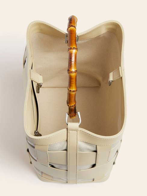 Sac Hobo En Cuir Véritable Tissé Aida Blanc Guess