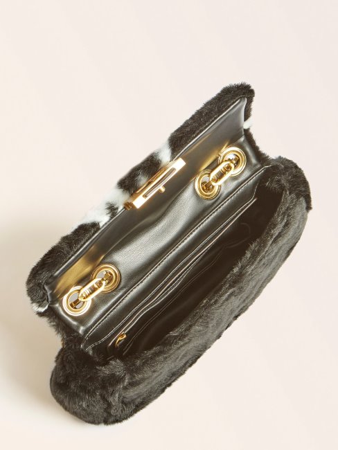 Helma Sac à Bandoulière En Fausse Fourrure Guess Noir