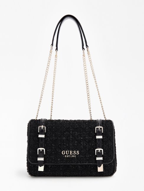 Sac à Bandoulière En Tweed Adam Noir Guess