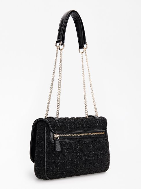 Sac à Bandoulière En Tweed Adam Noir Guess