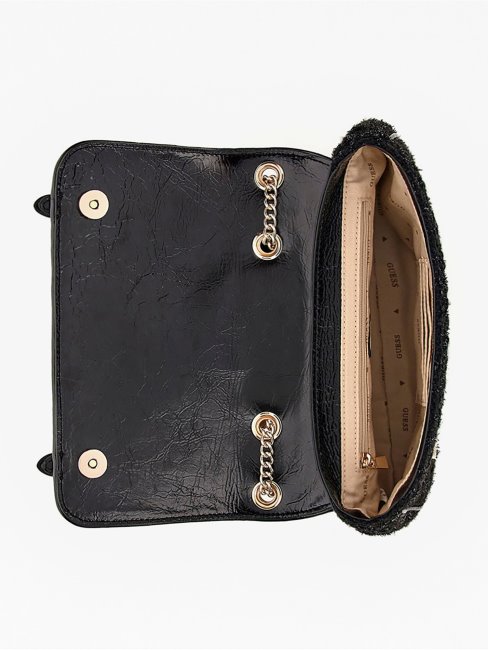 Sac à Bandoulière En Tweed Adam Noir Guess