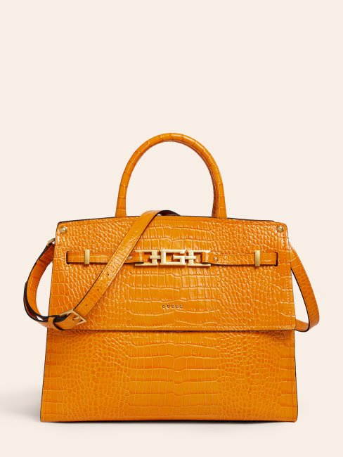 Guess Megan Luxe Sac à Main En Cuir Véritable Orange