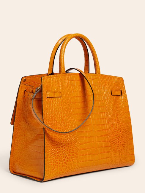 Guess Megan Luxe Sac à Main En Cuir Véritable Orange