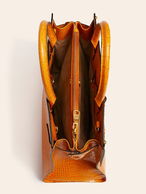 Guess Megan Luxe Sac à Main En Cuir Véritable Orange