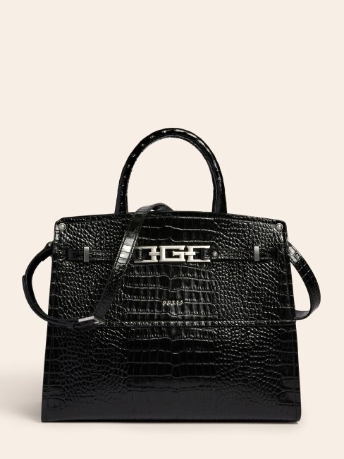 Sac à Main Guess Megan Luxe En Cuir Véritable Noir