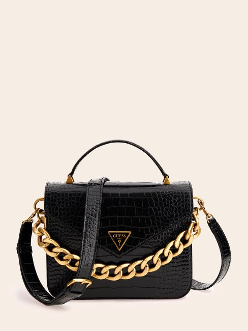 Guess Retour Mini Sac à Main Imprimé Croco Noir