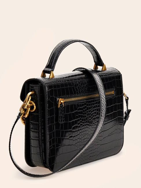 Guess Retour Mini Sac à Main Imprimé Croco Noir