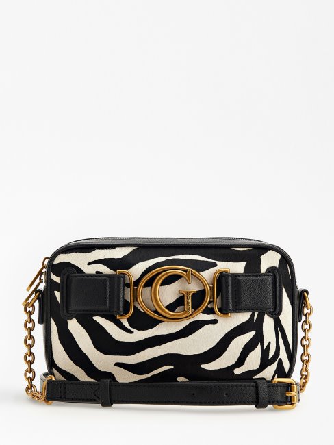 Guess Animalier Aviana Sac à Bandoulière En Cuir Véritable