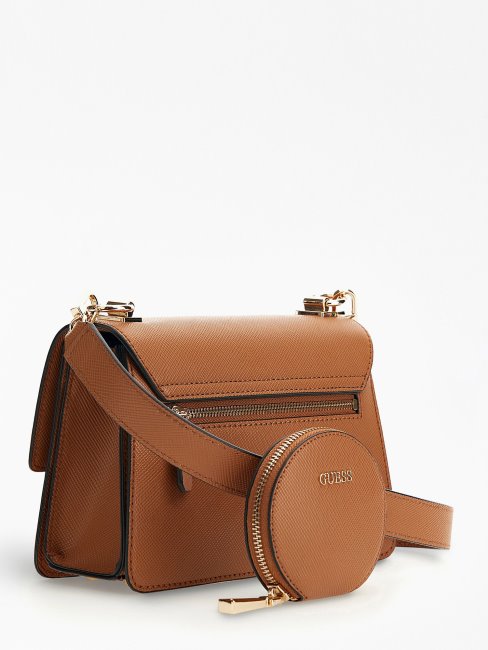 Mini Sac à Bandoulière Guess Alexie En Saffiano Marron