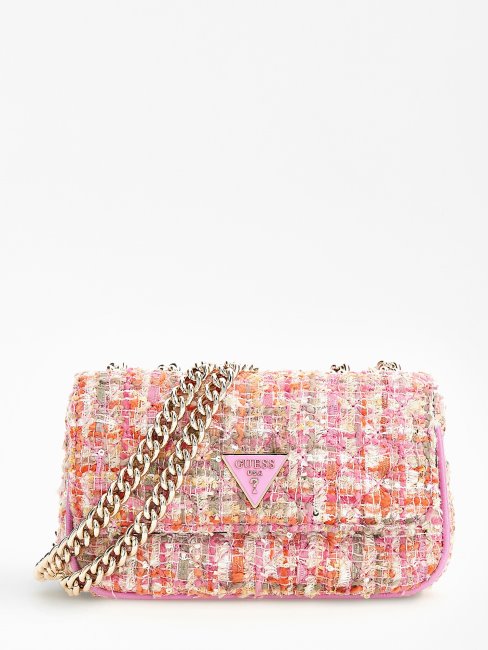 Mini Sac à Bandoulière En Tweed Spark Rose Guess