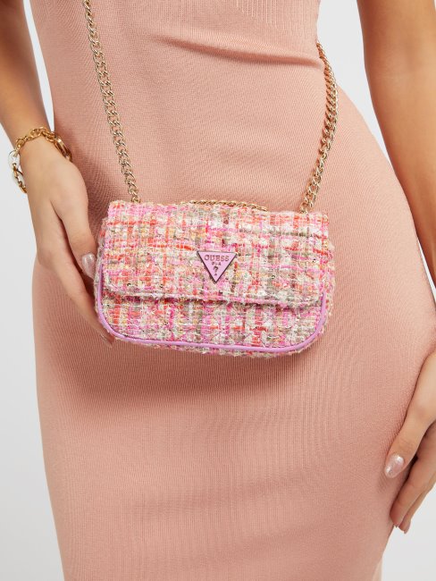Mini Sac à Bandoulière En Tweed Spark Rose Guess