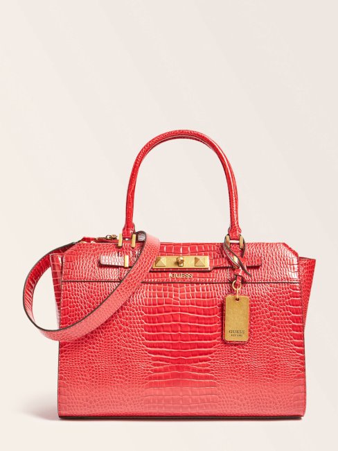 Sac à Main Guess Rouge Raphie Imprimé Croco